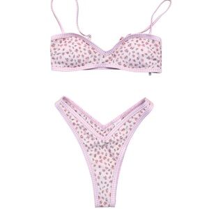 Strawberry Milk Mob Gingerbread Pink Floral Bikini Set